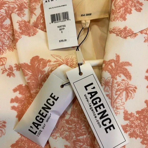 💗”L’Agence” NWT Elegant & Beautiful Pink/Cream Printed Women's Blazer Size S💖 - Picture 10 of 17